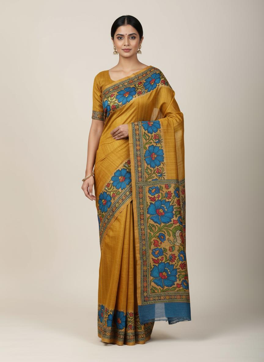 Arhul Nil Kamal Handpainted Bold Matka Silk Saree