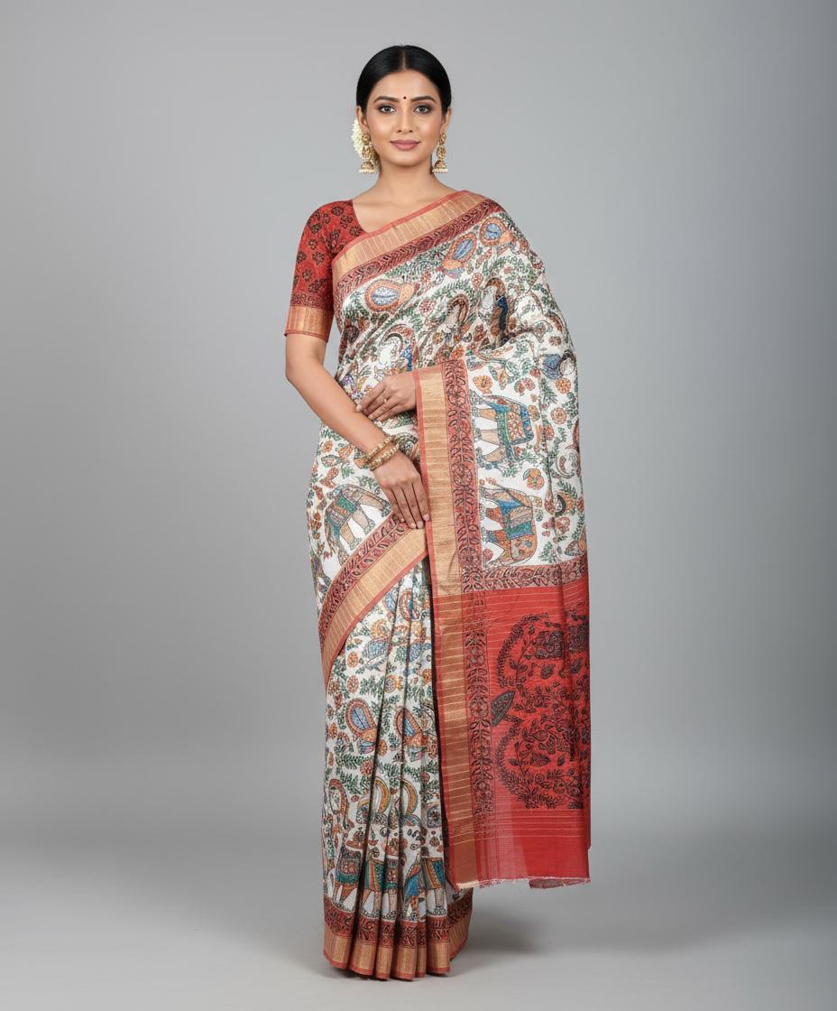 Prakriti Rang Handpainted Forest Scene Tussar Silk Saree