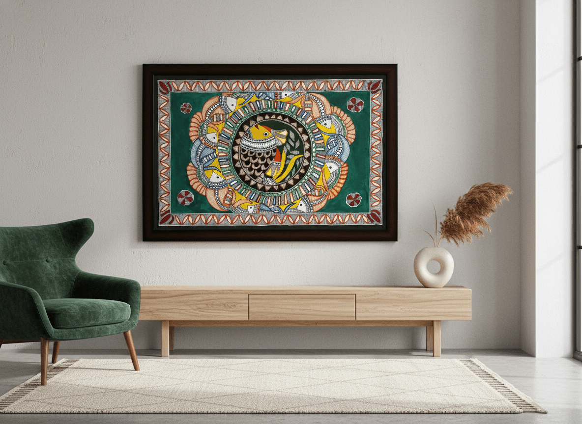 Vibrant Madhubani Matsya Chakra