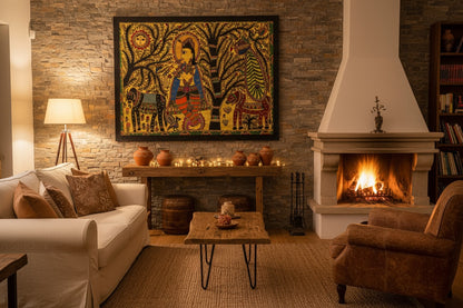 Krishna in Vrindavan Mithila painting