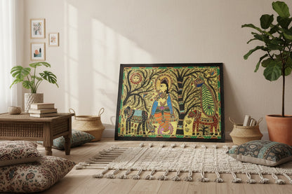 Krishna in Vrindavan Mithila painting