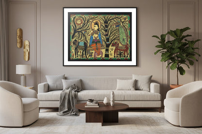 Krishna in Vrindavan Mithila painting