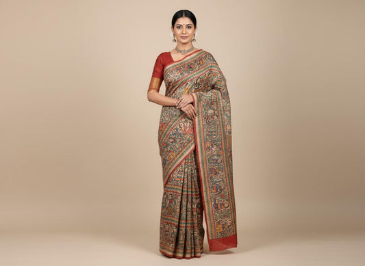 Rajashi Bel Madhubani Folk Silk Saree